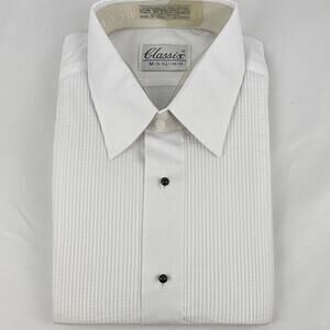 NWT Classic Ivory Dress Shirt with Black Buttons, tuxedo formal wear M 15-15.5